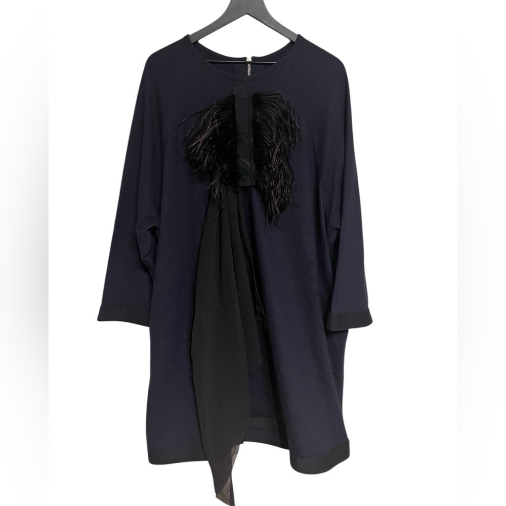 Ter Et Bantine navy wool blend dress with ostrich feathers size 48